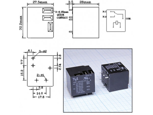 Реле 220VAC TR91-220VAC-SC-C 1C 40А/277VAC