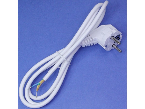 Шнур сетевой без разъема 1,5мПВС-3х0,75 белый с вилкой