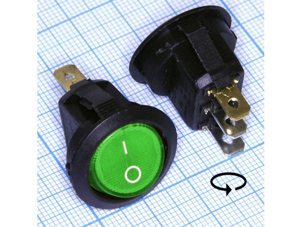 KCD1-101N-8 12V/20A on-off зелёный переключатель