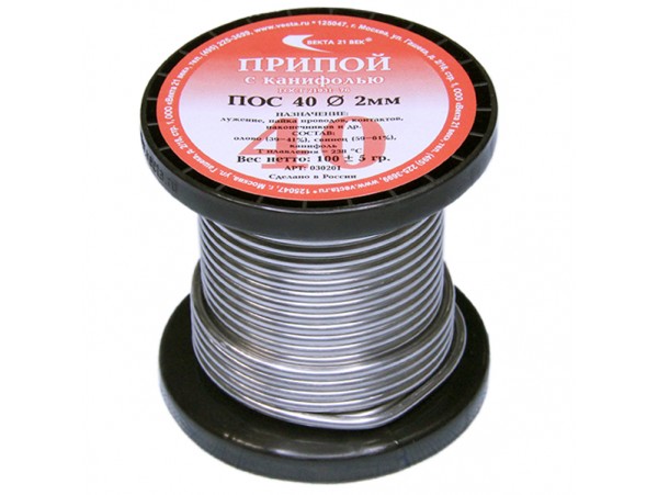 Припой d=2,0 ПОС-40 100г с канифолью