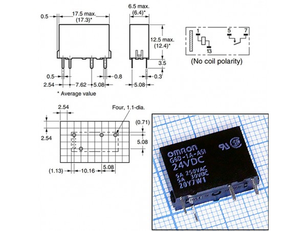 Реле 24VDC G6D1AASI24DC 1A 5A/250VAC