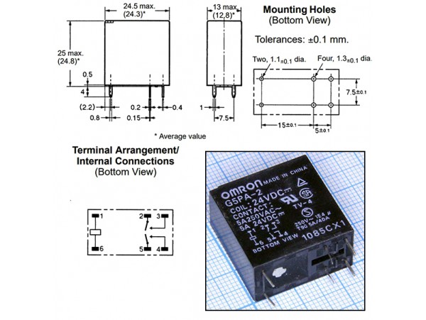 Реле 24VDC G5PA-2 2A 5A/250VAC