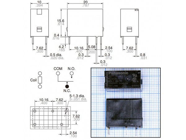 Реле 48VDC JQ1P-B-48V-F 1C 10A/250VAC