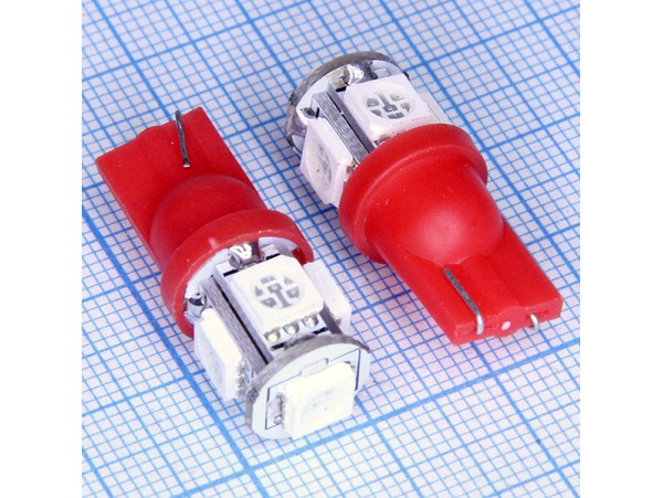 T10 5 red  5050 smd 140° LED лампа