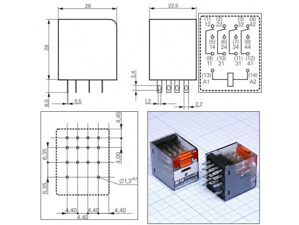 Реле 24VDC PT570524 4C 6A/240VAC Schrack
