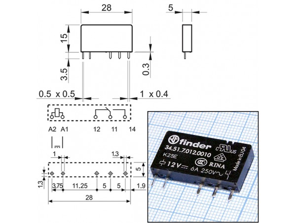 Реле 12VDC 34.51.7.012.0010 1A 6A/30VDC
