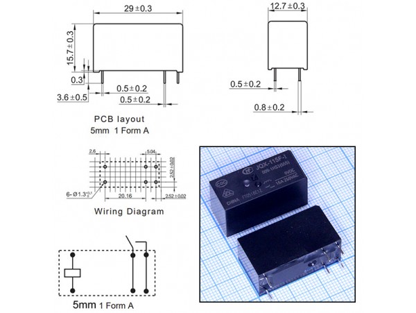 Реле 9VDC JQX-115F-I/009-1HS3(555) 1A 16A/250VAC