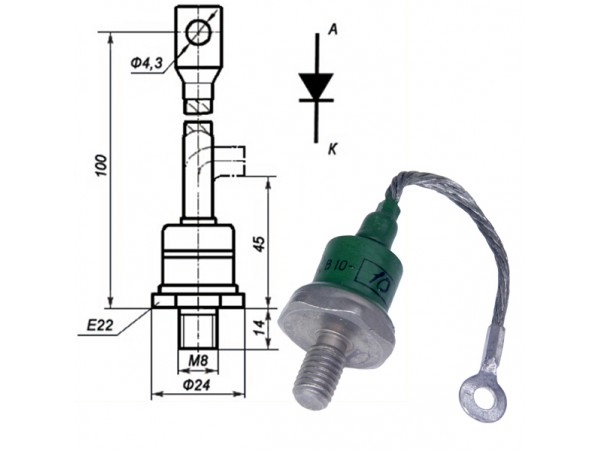 Диод сил. В10-10 10А/1000В
