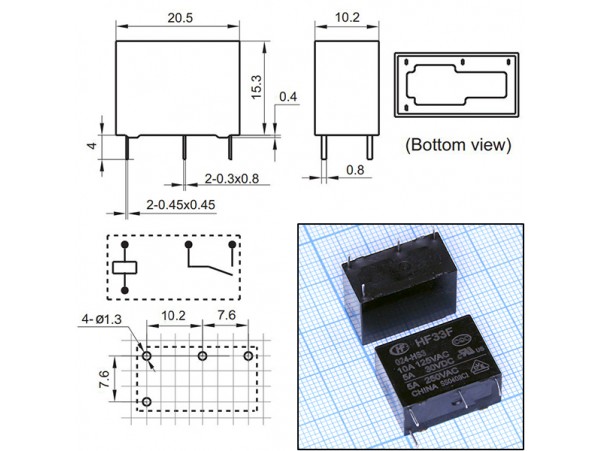 Реле 24VDC HF33F024-HS3 1A 5A/250VAC