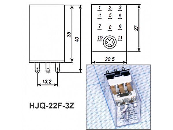 Реле 12VDC HJQ-22F-3Z-12VDC 3C 5A/240VAC