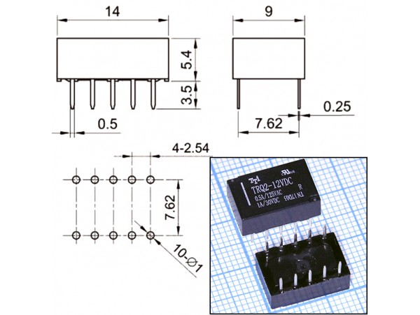Реле 12VDC TRQ2-12VDC-R 2C 1A/125VAC