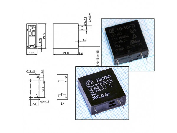 Реле 12VDC TRA4D-12VDC-S-H[HF36FD012-HTL] 1A 10A/250VAC