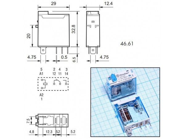 Реле 24VDC 466190240040 1C 16A/250VAC Finder