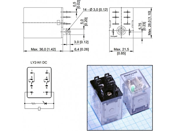 Реле 24VDC SZR-LY2-S-N1-DC24V 2C 10A/250VAC