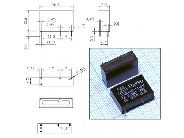 Реле 24VDC TRGB-L-SS-24VDC-S-Z 1A 5A/250VAC