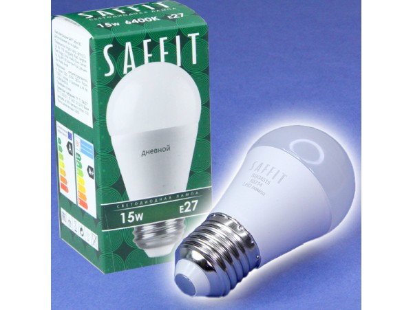 Лампа 220V 15W E27 6400К LED шар Saffit