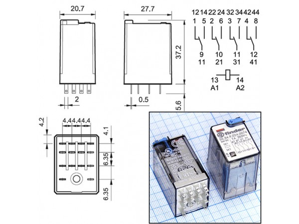 Реле 24VDC 553490240074 4C 7A/250VAC Finder