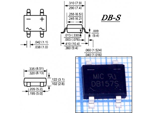 DB157S (1000V/1,5A) Диодный мост   DB-1S