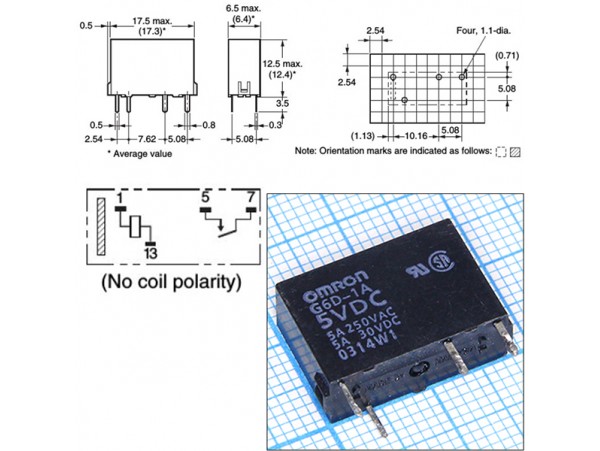 Реле 5VDC G6D1A5VDC 1A 5A/250VAC