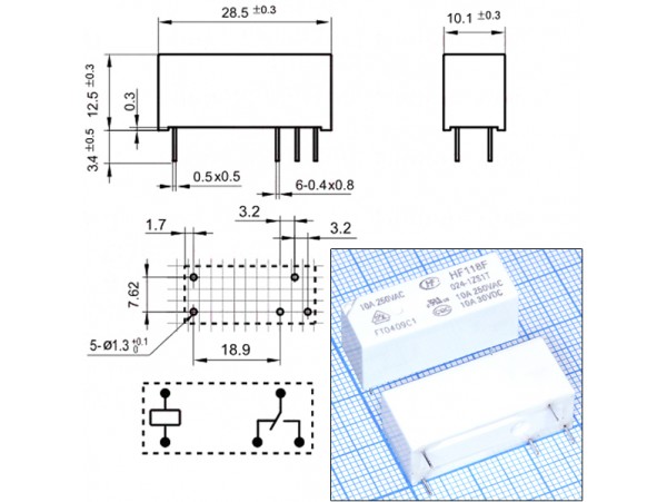 Реле 24VDC HF118F/024-1ZS1 1C 10A/250VAC