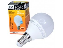 Лампа 220V 5,4W E14 4000К LED шар Ecola