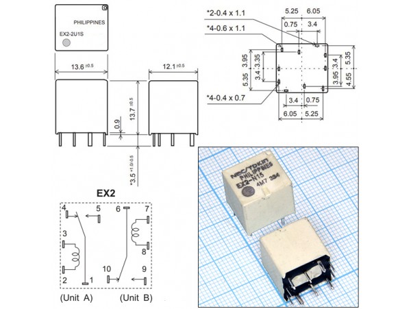 Реле 12VDC EX2-N15 2C 30A/14VDC