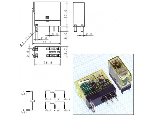 Реле 24VDC RJ2S-C-D24 2C 8A/250VAC