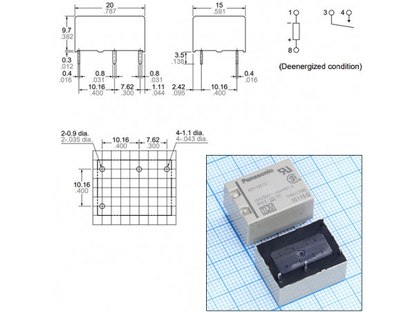 Реле 12VDC ADY10012 1A 10A/250VAC поляризованное