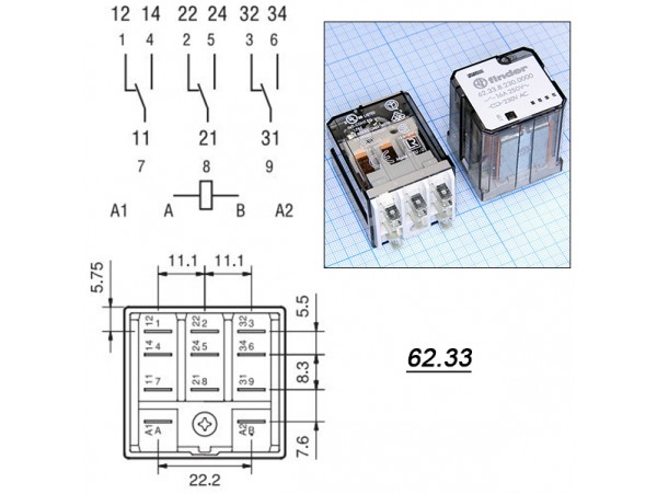 Реле 230VAC 623382300000 3C 16A/250VAC Finder