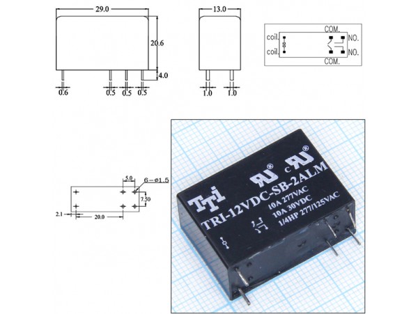 Реле 12VDC TRI-12VDC-SB-2ALM 2A 10A/277VAC