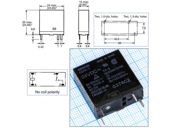 Реле 24VDC G5PA-1M 1A 5A/250VAC