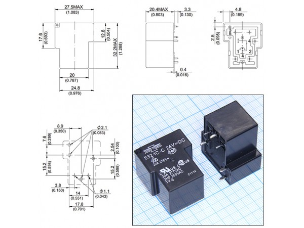 Реле 24VDC 832-1C-C 1C 30A/277VAC