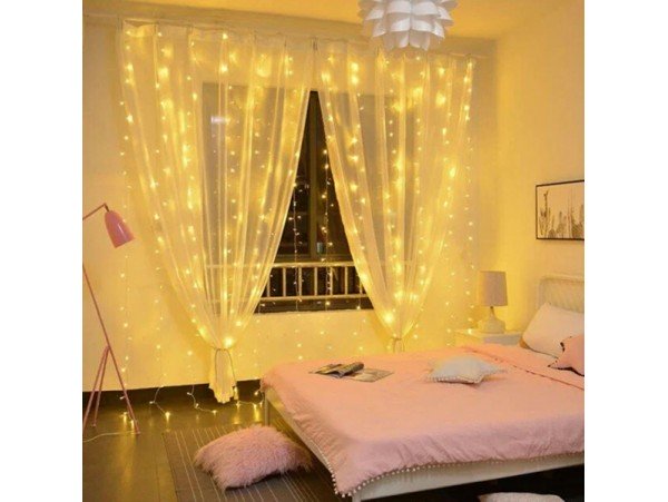 Гирлянда-штора  белая теплая 3*3м