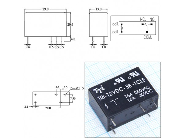 Реле 12VDC TRI-12VDC-SB-1CL-E 1C 16A/250VAC