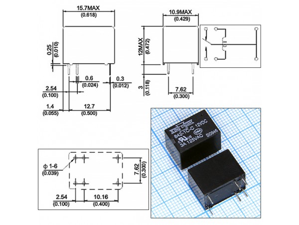 Реле 12VDC 842-1C-C-12VDC 1C 3A/120VAC