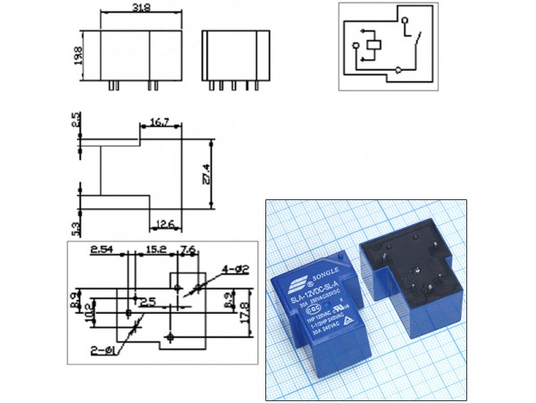 Реле 12VDC SLA-12VDC-SL-A 1A 30A/240VAC