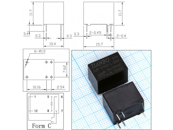 Реле 5VDC HJR4102-L-5VDC-S-Z 1C 3A/120VAC