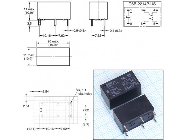 Реле 12VDC G6B-2214P-US-12DC 5A/250VAC