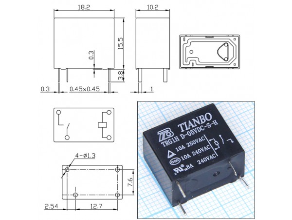 Реле 5VDC TRG1H D-05VDC-S-H 1A 10A/250VAC