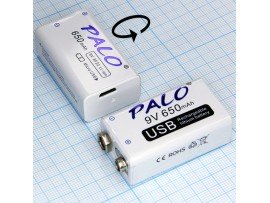 Аккумулятор 9V/650mAh 6F22 Li-ion  Type-C