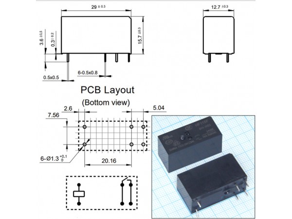 Реле 24VDC HF115F/024-1HS3 1A 16A/250VAC