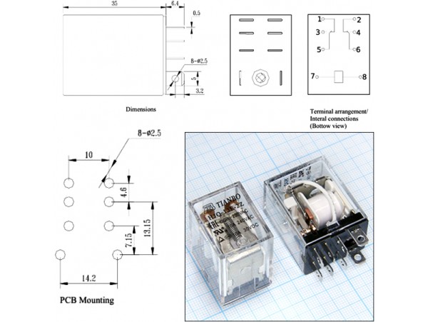 Реле 220VAC HJQ-13F-2Z 2C 240VAC/10A