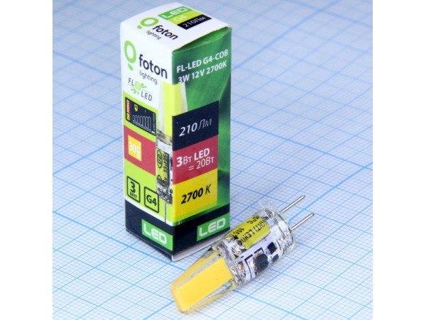Лампа 12V 3W G4 2700K FL-LED G4-COB