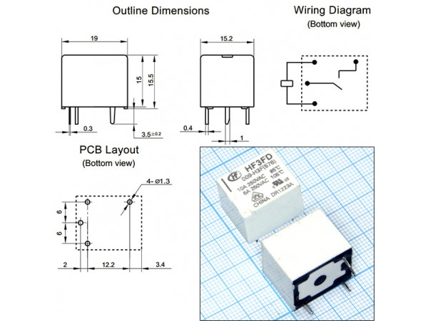 Реле 9VDC HF3FD/009-H3F [576] 1A 10A/250VAC