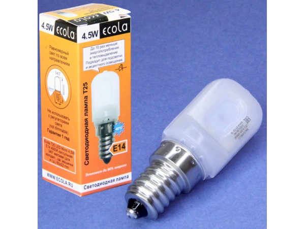 Лампа 220V 4,5W E14 4000K LED для холод. и вытяж. Ecola Лампа 220V 4,5W E14 4000K LED для холод. и вытяж. Ecola