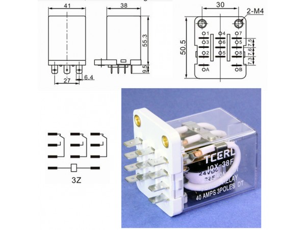 Реле 24VDC JQX-38F 3C 40A/250VAC