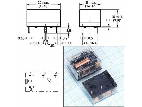 Реле 24VDC G6C-2117PUS-24DC 1A+1C 8A/250VAC