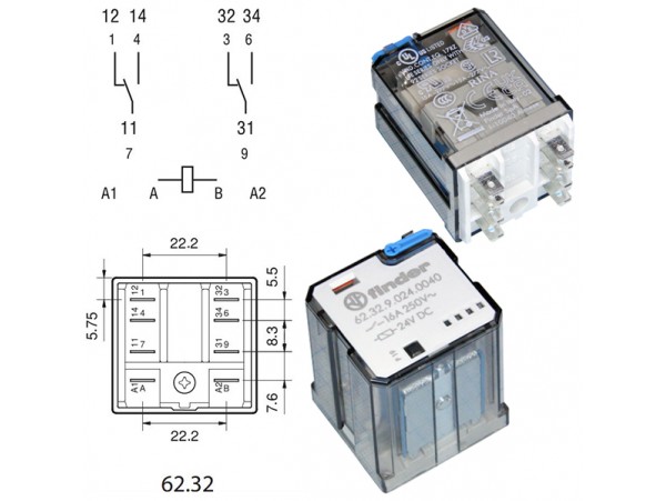 Реле 24VDC 623290240040 2C 16A/250VAC