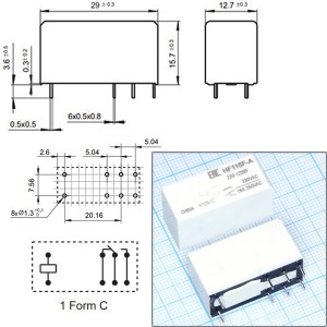 Реле 220VAC HF115F-A/230-1Z3BF 1C 16А/240VAC