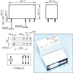 Реле 220VAC HF115F-A/230-1Z3BF 1C 16А/240VAC